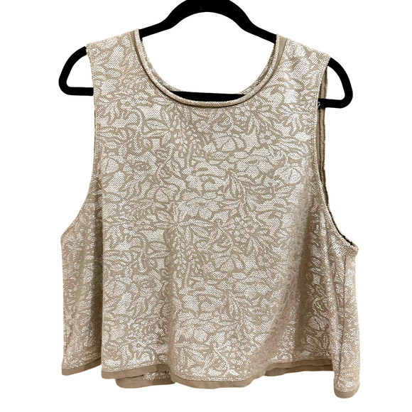 Free People Metallic Floral Cotton Cropped Tank Top Metal Back Buttons Large - Picture 1 of 11